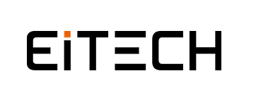 Svart och orange logotyp med texten eitech.