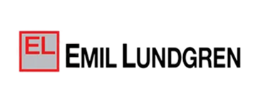 Logo med röda bokstäver EL i en fyrkant bredvid texten Emil Lundgren.